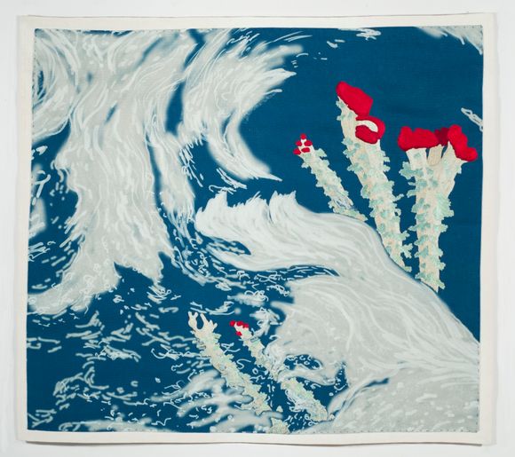 <i>Cladonia Bellidiflora</i>. Digital drawing print, hand embroidery. Cotton, linen, silk. (2022)