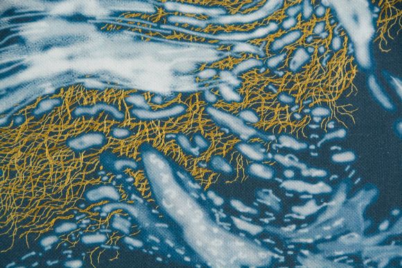 <i>Usnea</i>. Digital drawing printed on hemp/cotton, hand embroidery. (2022)