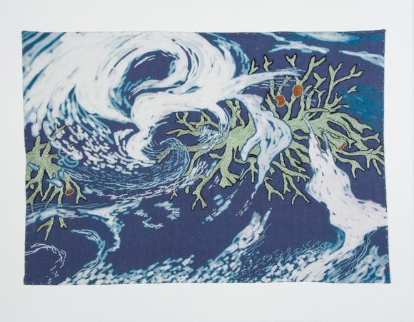<i>Hypogymnia</i>. Digital drawing printed on hemp/cotton, hand embroidery. (2022)